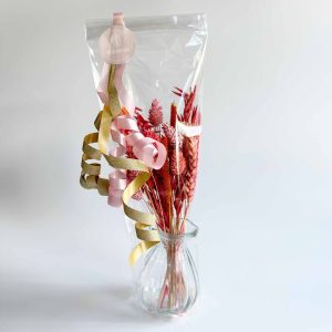 Cadeautip – Vaasje met droogbloemen roze/oranje