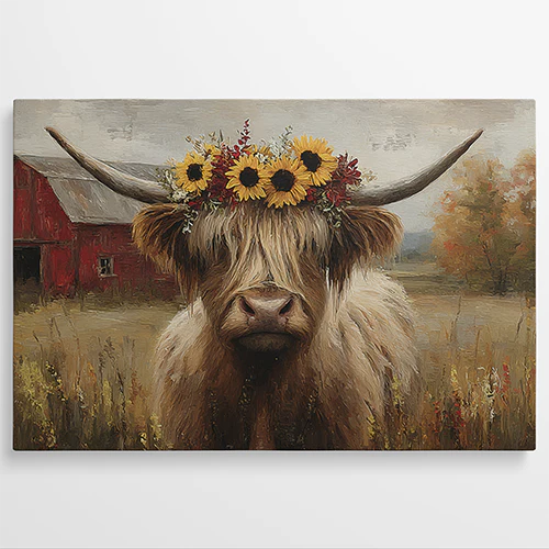 Floral Guardian - Schotse hooglander schilderij