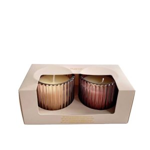 Gusta – Set/2 kaarsen in ribbelglas